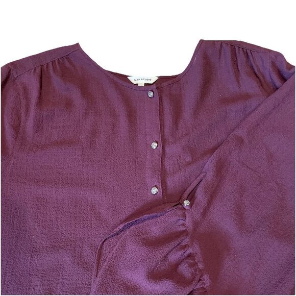 Max Studio Peplum Top Blouse Women's L Burgundy Bell Sleeve Glam Castlecore - Picture 2 of 10